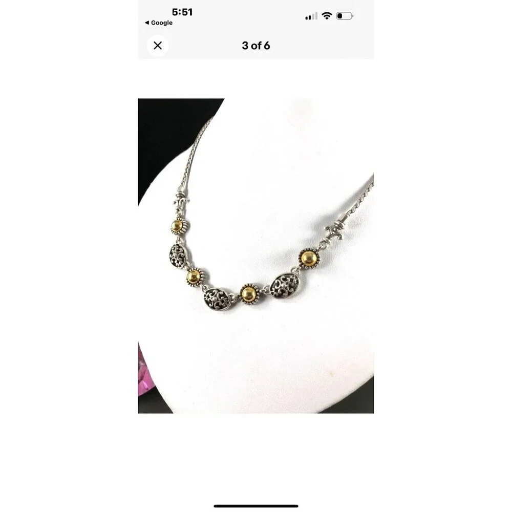 Brighton BARCELONA Silver Cut-Out Scrolled Oval Brushed Links Necklace.